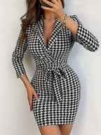 ZARÉLIA – WOMEN’S HOUNDSTOOTH BODYCON MINI DRESS