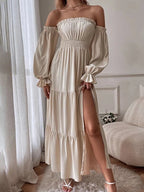 ELVARA – WOMEN’S OFF-SHOULDER PEPLUM MAXI DRESS