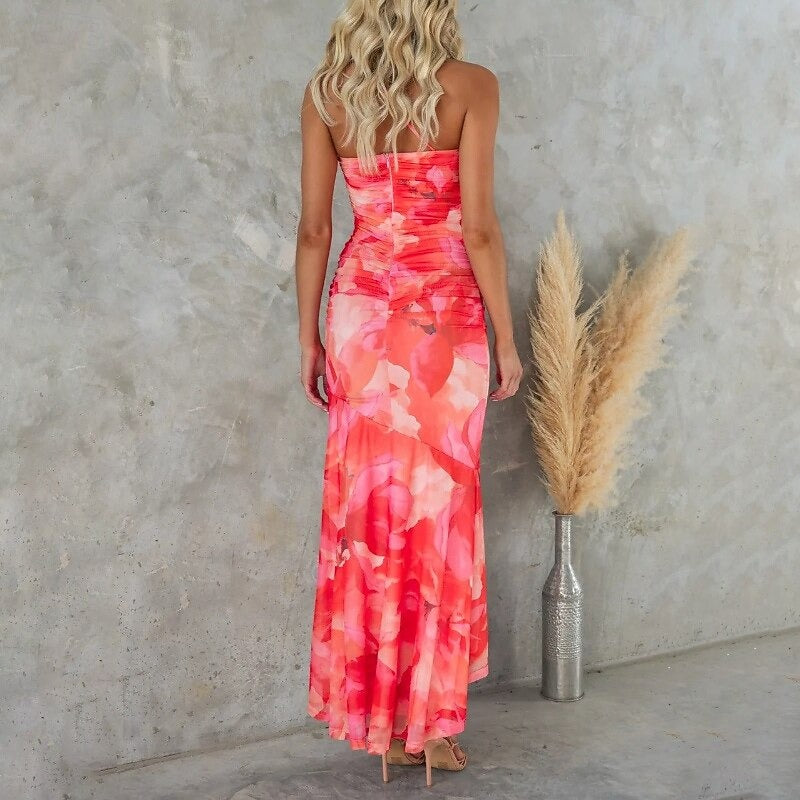 VELAROSE – WOMEN’S ONE SHOULDER FLORAL MIDI DRESS