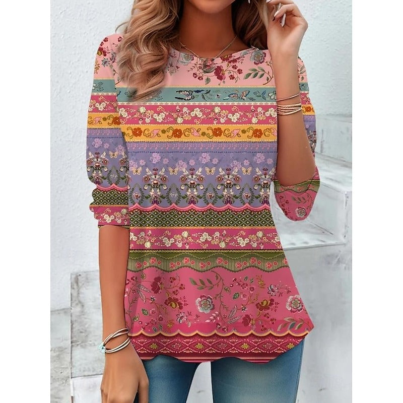 ELMÍRA – WOMEN’S FLORAL GRAPHIC LONG SLEEVE TUNIC TOP