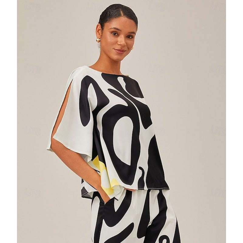 VALÉRIA – WOMEN’S SATIN SILK COLOR COMBO BLOUSE