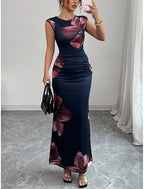 SERÉLIA – WOMEN’S SATIN FLORAL BODYCON MAXI DRESS