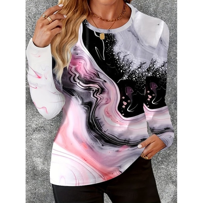 ELMÍRA – WOMEN’S FLORAL GRAPHIC LONG SLEEVE TUNIC TOP