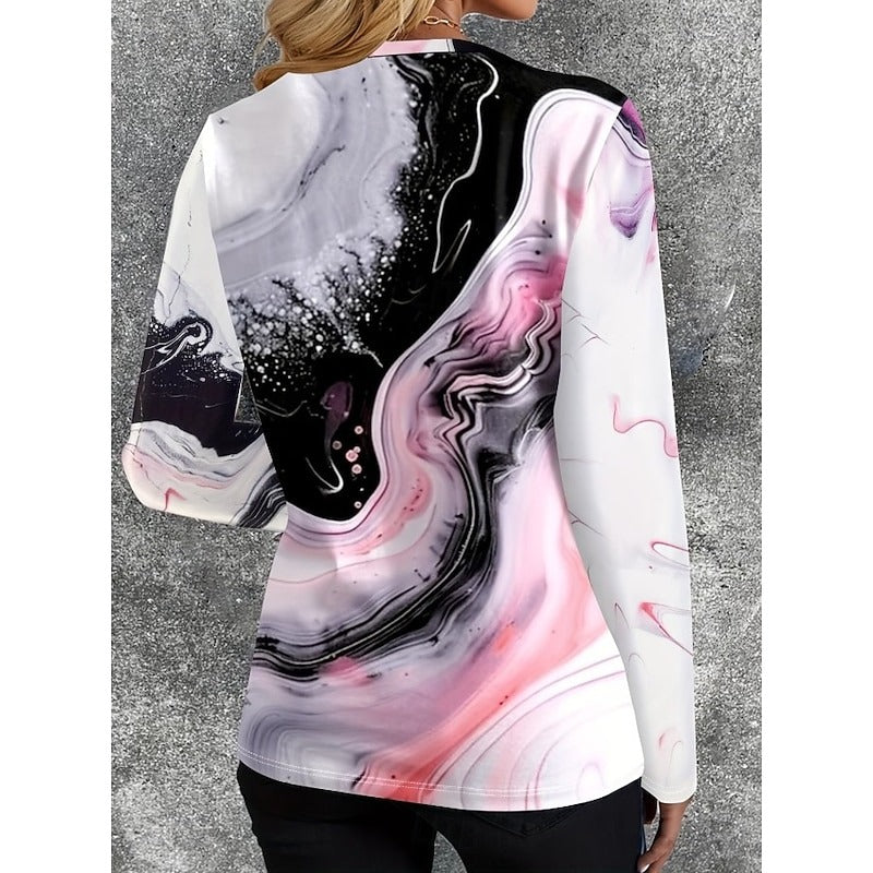 ELMÍRA – WOMEN’S FLORAL GRAPHIC LONG SLEEVE TUNIC TOP