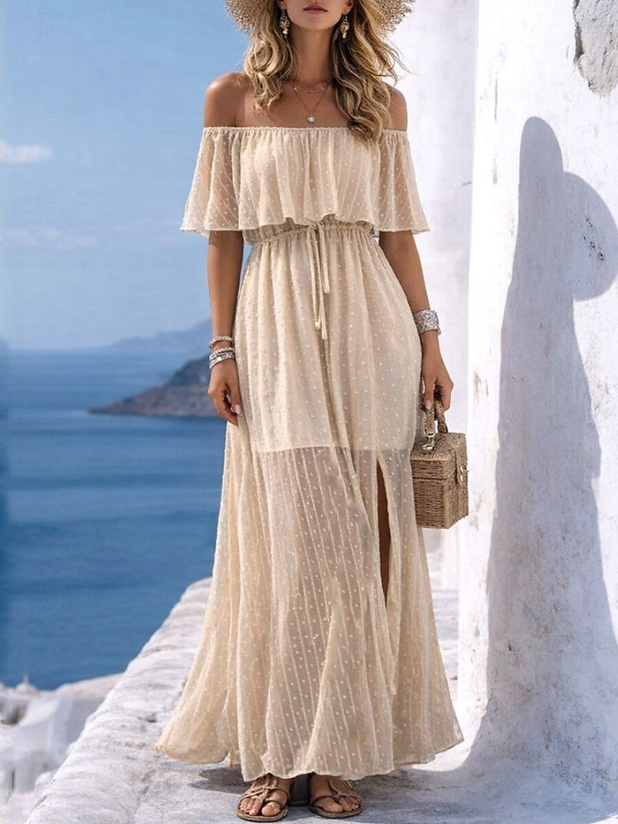 ELVÉRA – WOMEN’S OFF-SHOULDER A-LINE MAXI DRESS