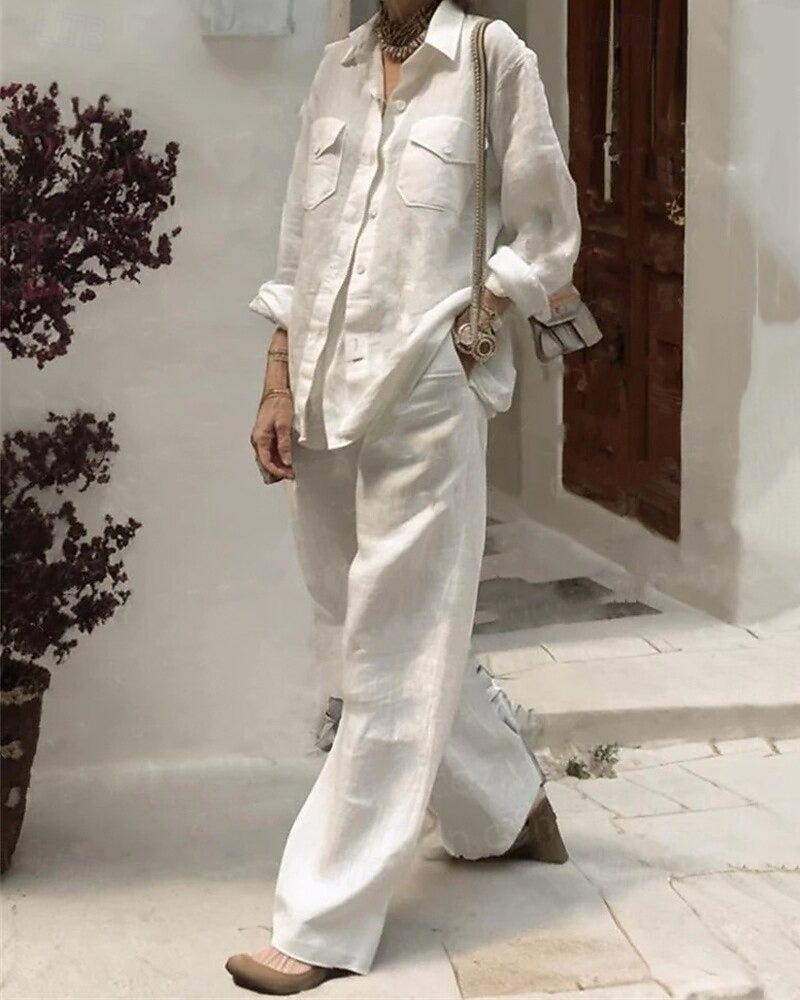 ZARÉNA – WOMEN’S SHIRT COLLAR PANTS SET