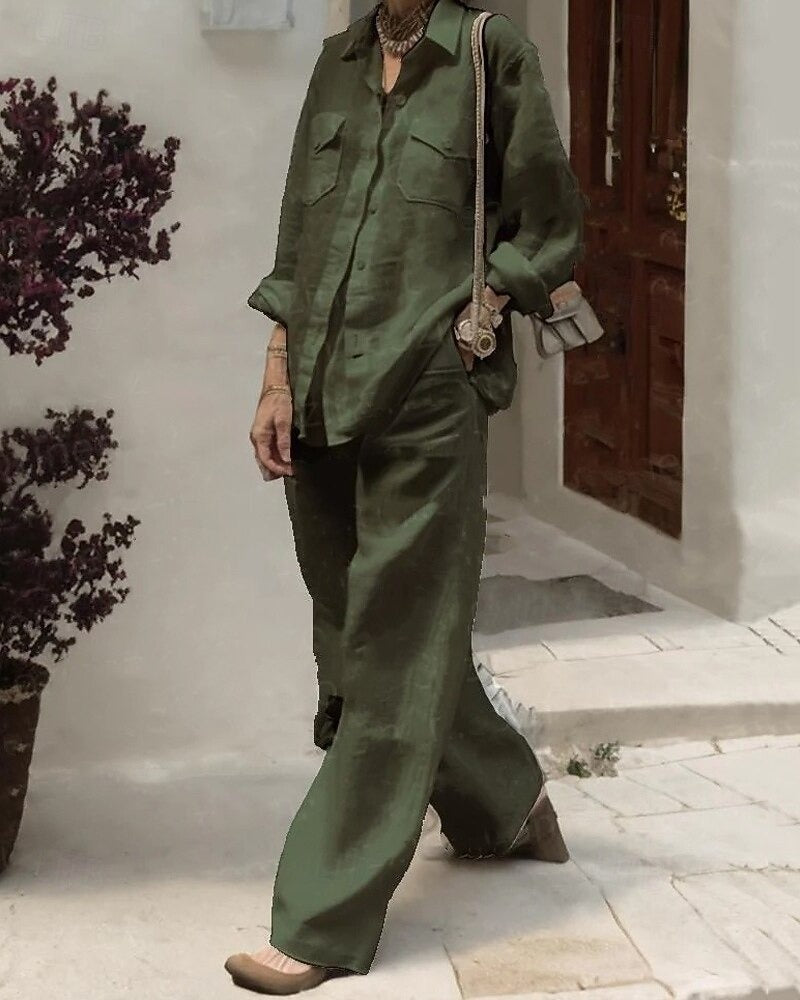 ZARÉNA – WOMEN’S SHIRT COLLAR PANTS SET