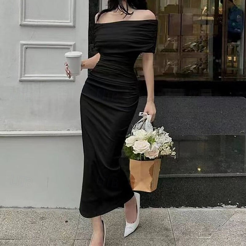 ELVÁRIE – WOMEN’S OFF-SHOULDER SHEATH MIDI DRESS