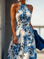 MARÉLINA – WOMEN’S FLORAL HALTER NECK MAXI DRESS