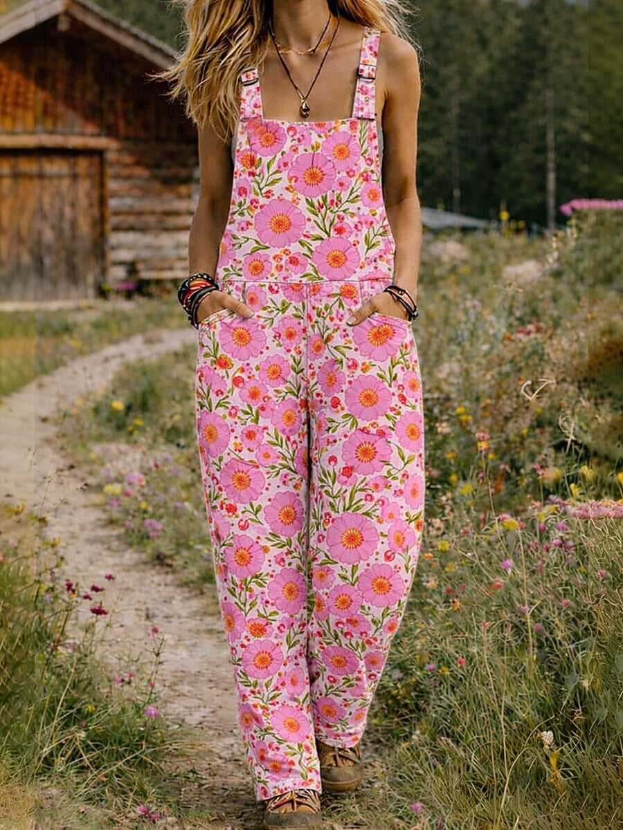 LUMÉRIA – WOMEN’S FLORAL SLEEVELESS WIDE LEG DUNGAREES