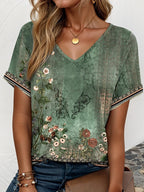 LUCÉA – WOMEN’S ST. PATRICK OMBRE FLORAL V-NECK T-SHIRT