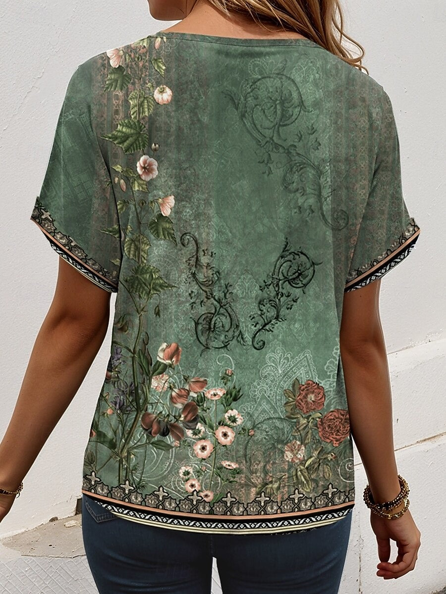 LUCÉA – WOMEN’S ST. PATRICK OMBRE FLORAL V-NECK T-SHIRT