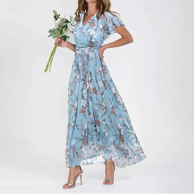LORÉNA – WOMEN’S FLORAL V-NECK MIDI DRESS