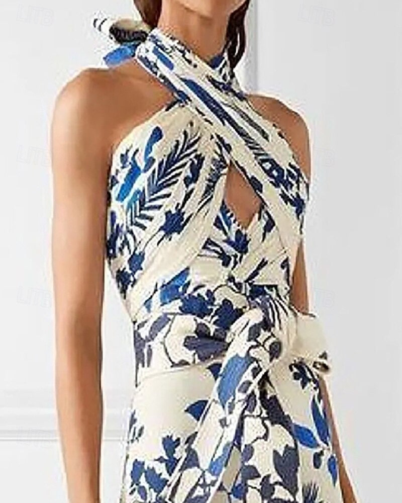 AZURÉLLE – WOMEN’S FLORAL HALTER MAXI DRESS