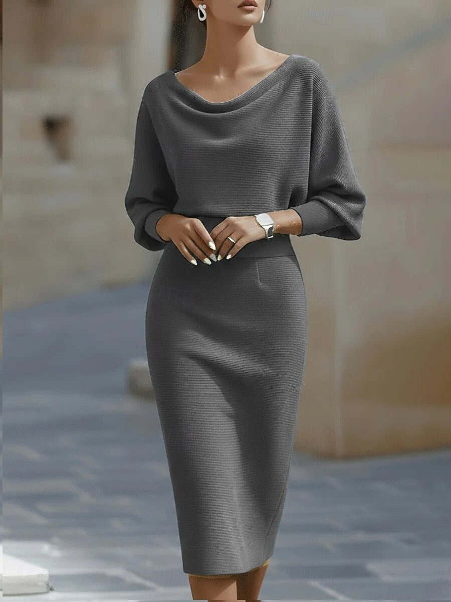 CASSÉLIA – WOMEN’S BODYCON BOAT NECK MIDI DRESS