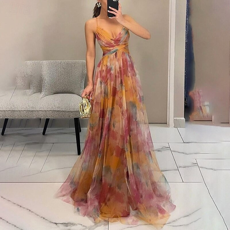 ARMEVA – WOMEN’S FLORAL SPAGHETTI STRAP SWING MAXI DRESS