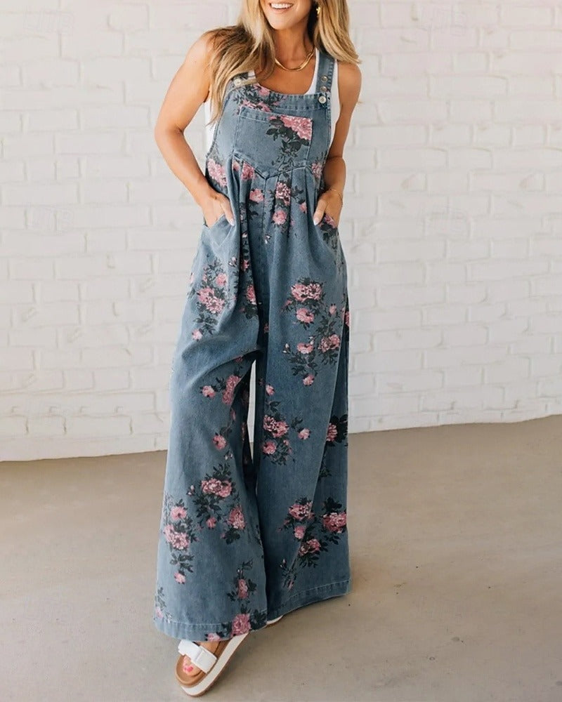 ZARÉLIA – WOMEN’S FLORAL U-NECK STREET JUMPSUIT