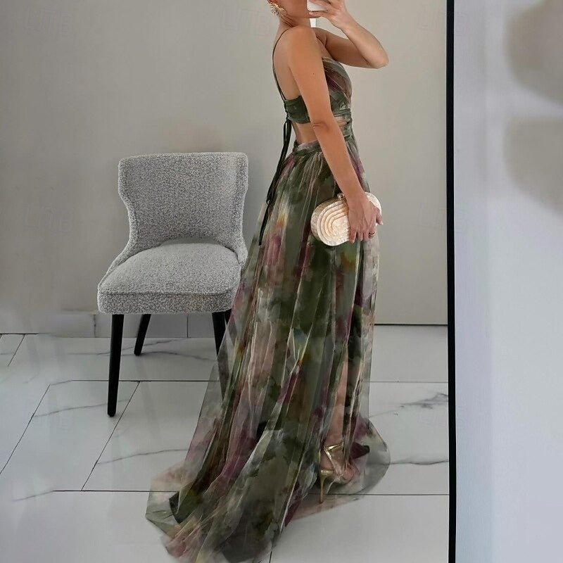 ARMEVA – WOMEN’S FLORAL SPAGHETTI STRAP SWING MAXI DRESS