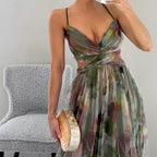 ARMEVA – WOMEN’S FLORAL SPAGHETTI STRAP SWING MAXI DRESS