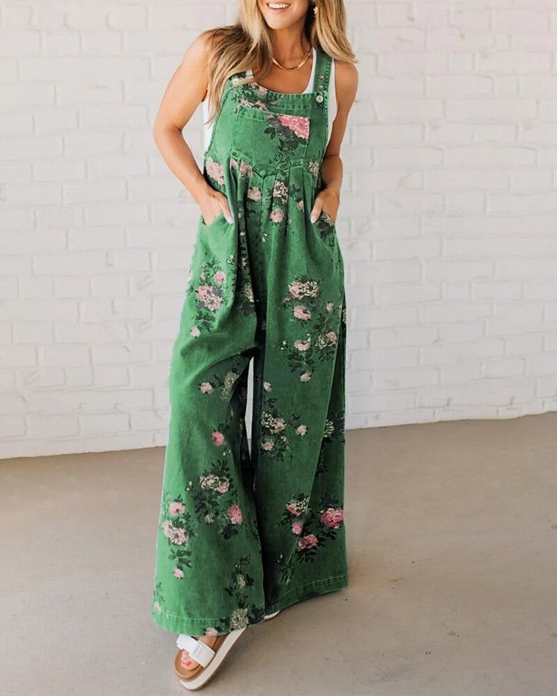 ZARÉLIA – WOMEN’S FLORAL U-NECK STREET JUMPSUIT