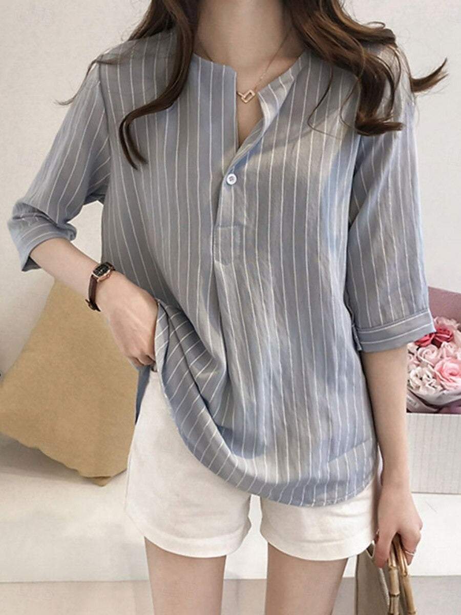 LARÉSSA – WOMEN’S STRIPED V-NECK 3/4 SLEEVE BLOUSE