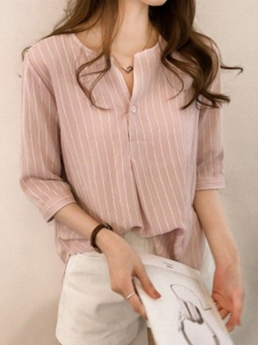LARÉSSA – WOMEN’S STRIPED V-NECK 3/4 SLEEVE BLOUSE