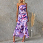 VELAROSE – WOMEN’S ONE SHOULDER FLORAL MIDI DRESS