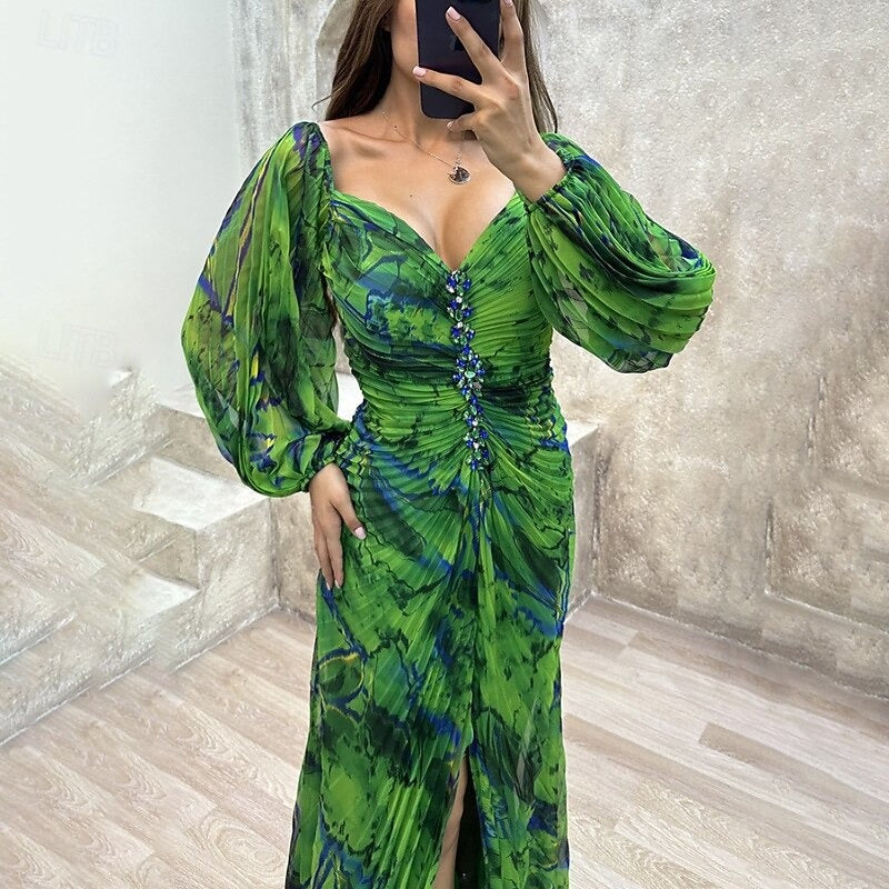 FLORÉVIA – WOMEN’S RUCHED FLORAL MAXI PARTY DRESS