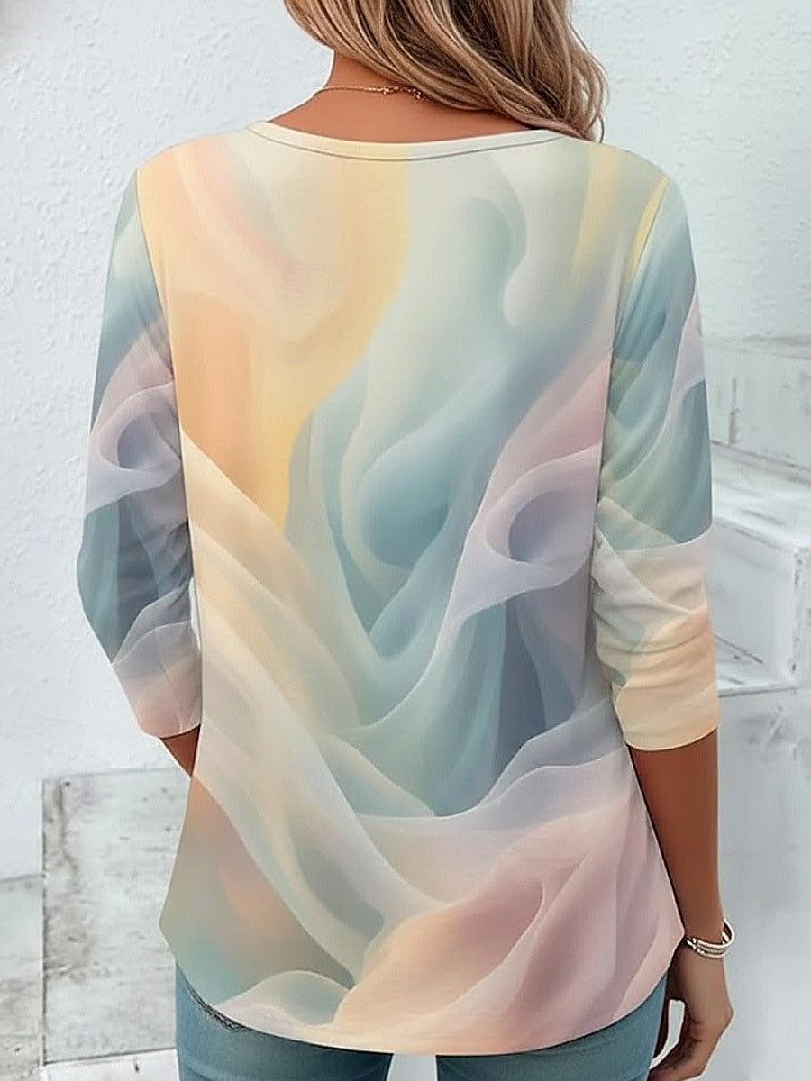 ELMÍRA – WOMEN’S FLORAL GRAPHIC LONG SLEEVE TUNIC TOP