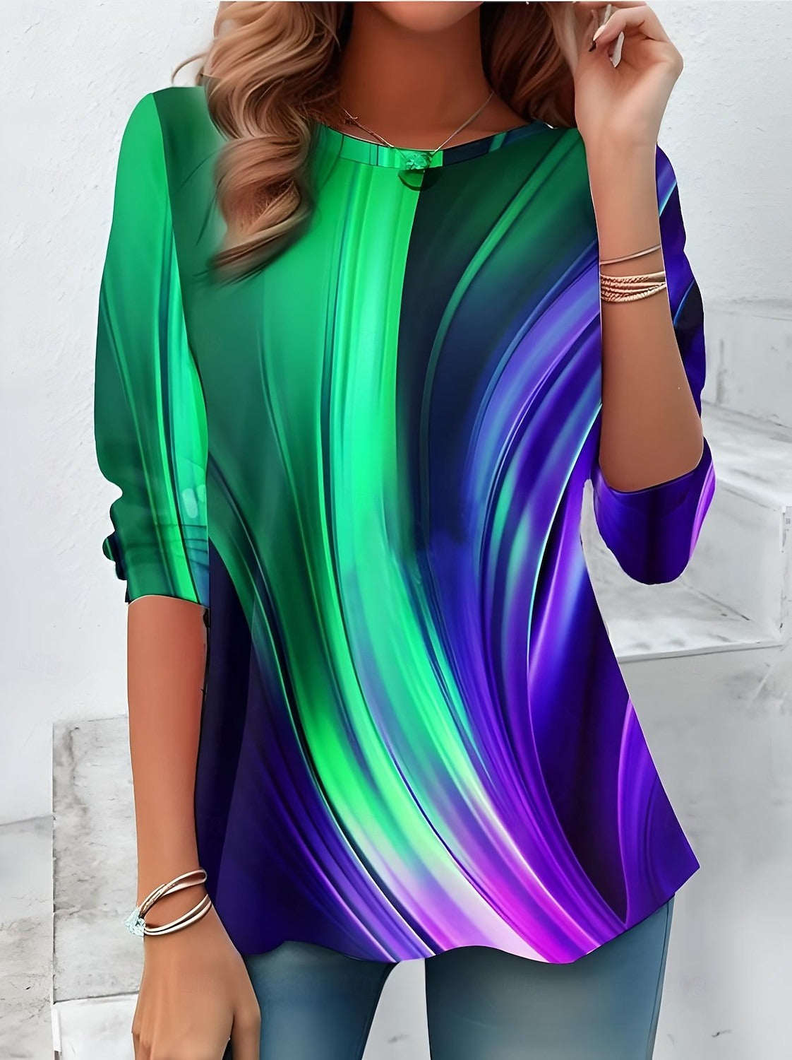 ELMÍRA – WOMEN’S FLORAL GRAPHIC LONG SLEEVE TUNIC TOP