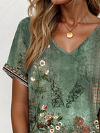 LUCÉA – WOMEN’S ST. PATRICK OMBRE FLORAL V-NECK T-SHIRT