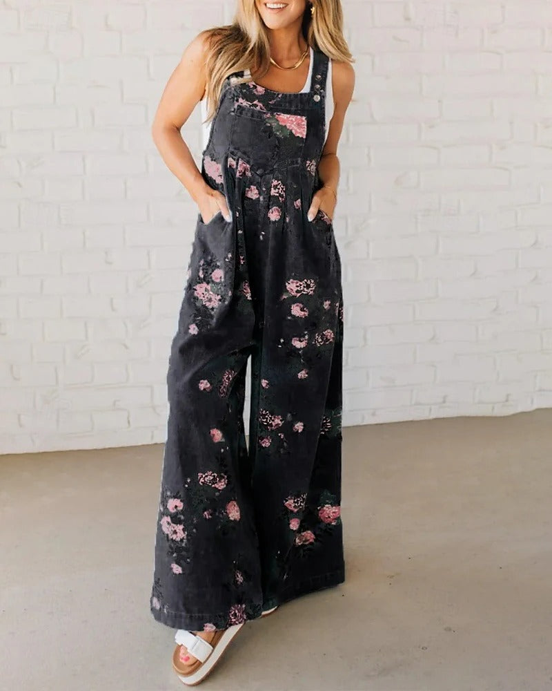 ZARÉLIA – WOMEN’S FLORAL U-NECK STREET JUMPSUIT