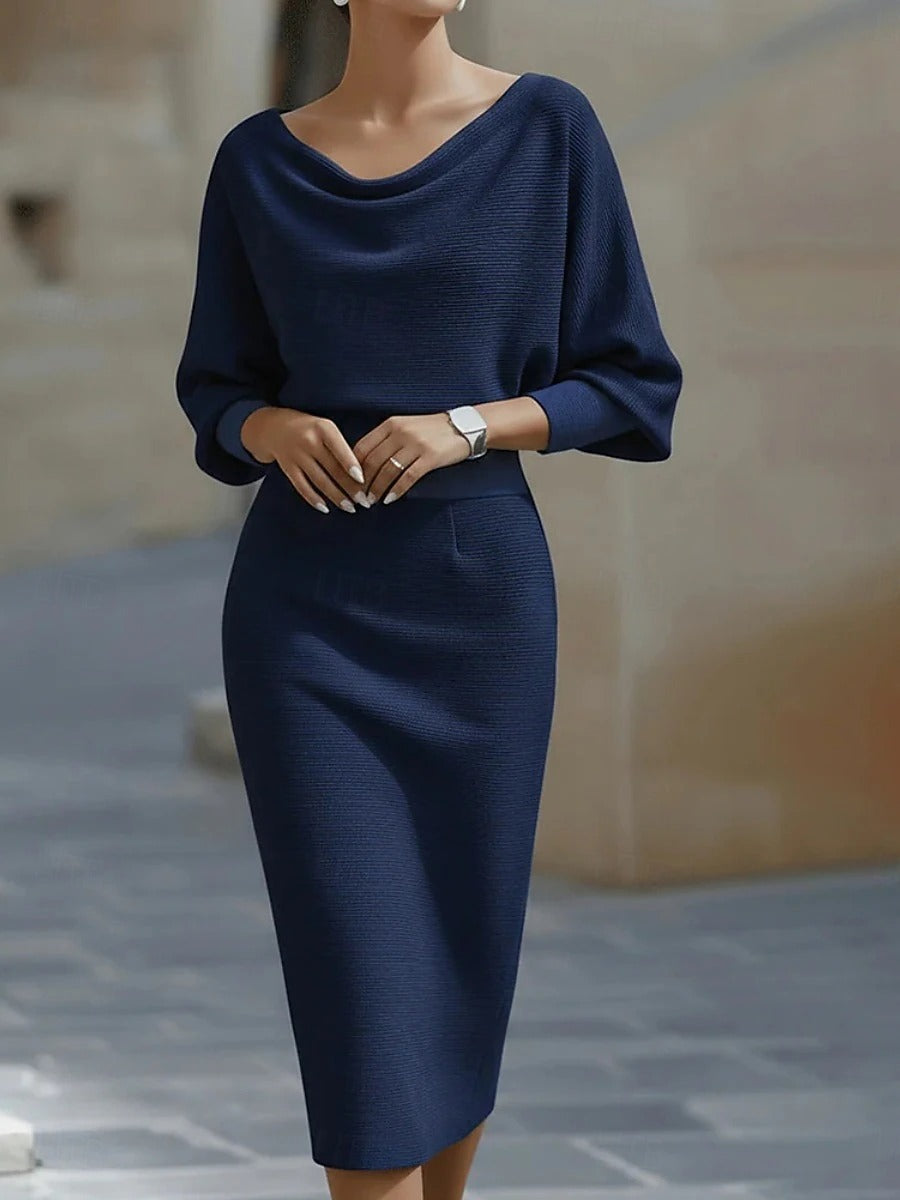 CASSÉLIA – WOMEN’S BODYCON BOAT NECK MIDI DRESS