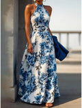 MARÉLINA – WOMEN’S FLORAL HALTER NECK MAXI DRESS