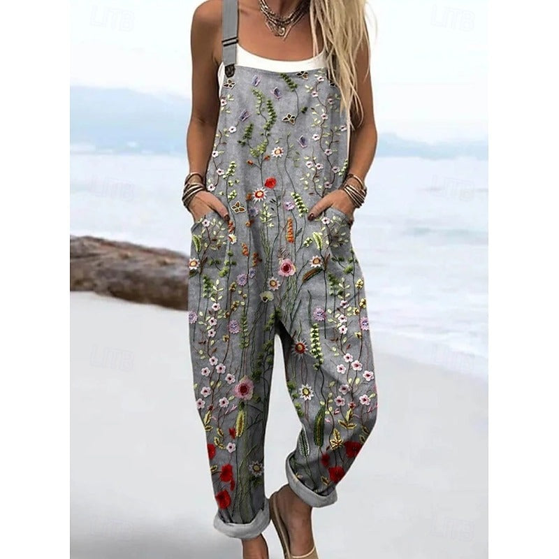 ELVÉRIA – WOMEN’S FLORAL SLEEVELESS DRAWSTRING OVERALL
