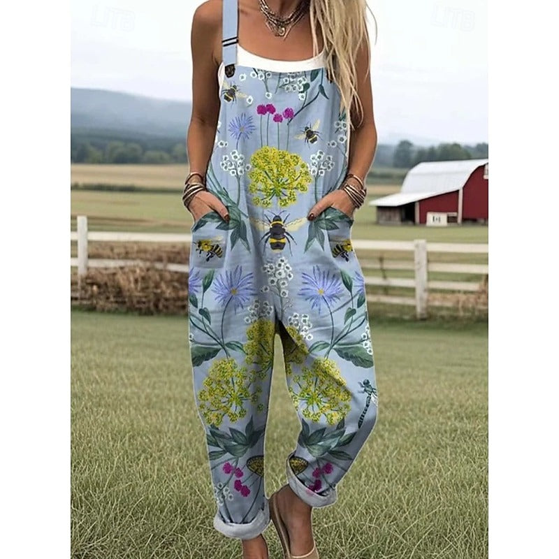 ELVÉRIA – WOMEN’S FLORAL SLEEVELESS DRAWSTRING OVERALL