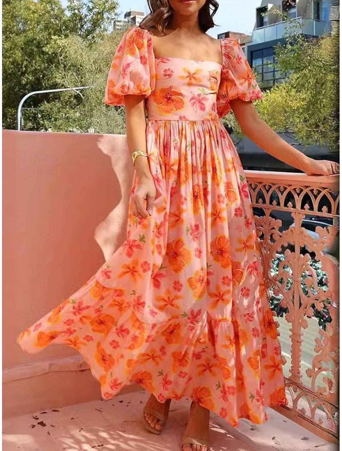 SUNFLARE – WOMEN’S GRAPHIC SQUARE NECK MAXI DRESS