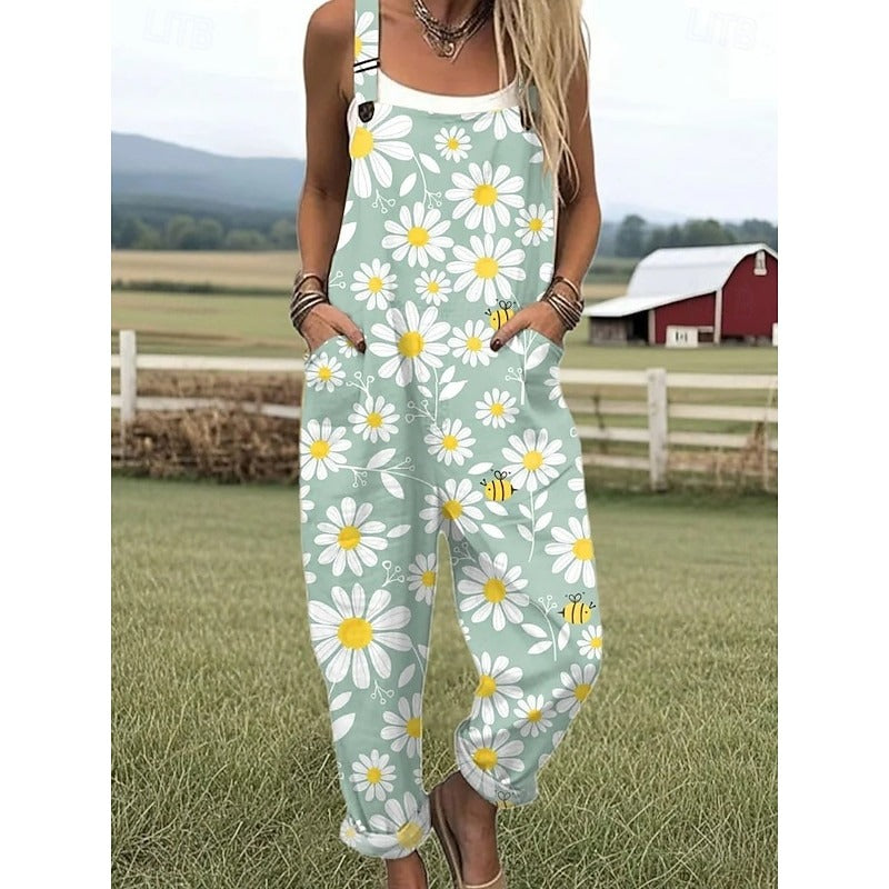 ELVÉRIA – WOMEN’S FLORAL SLEEVELESS DRAWSTRING OVERALL