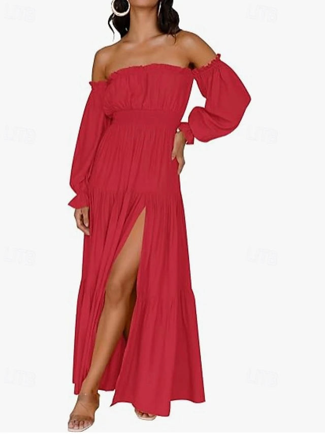 ELVARA – WOMEN’S OFF-SHOULDER PEPLUM MAXI DRESS