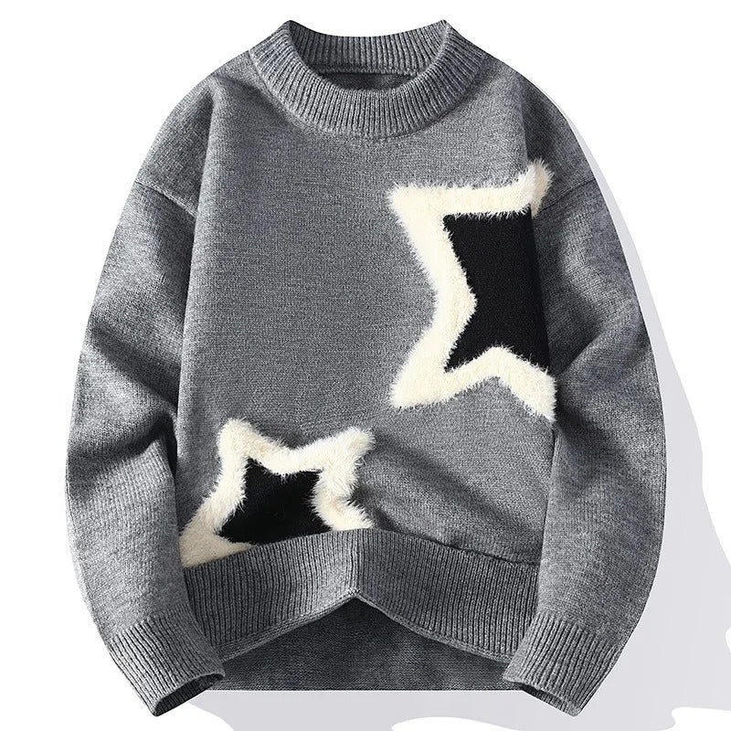 Gray sweater with star patterns on a white background