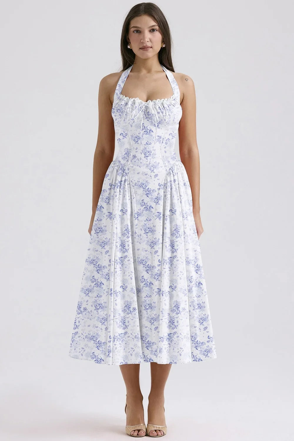 FLORÉA – WOMEN’S FLORAL HALTER NECK BACKLESS DRESS