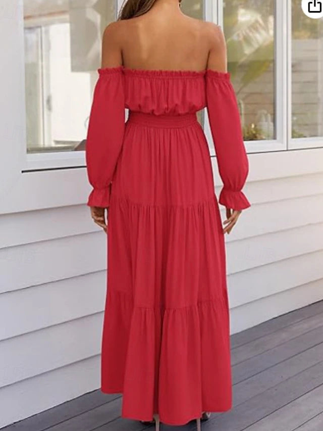 ELVARA – WOMEN’S OFF-SHOULDER PEPLUM MAXI DRESS